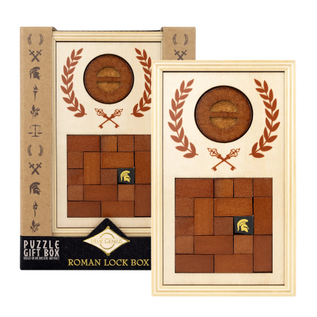 Jocuri de Logica - Cutie puzzle IQ din lemn cu mecanism roman - Roman Lock Box
