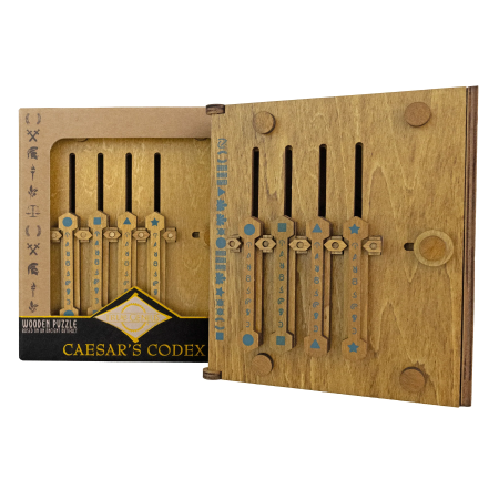 Jocuri de Logica - Cutie puzzle IQ din lemn cu mecanism secret - Caesar's Codex