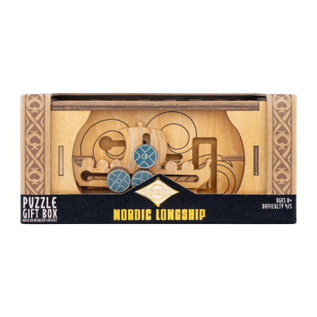 Cutie puzzle IQ din lemn cu mecanism secret - Nordic Longship Secret Box [1]