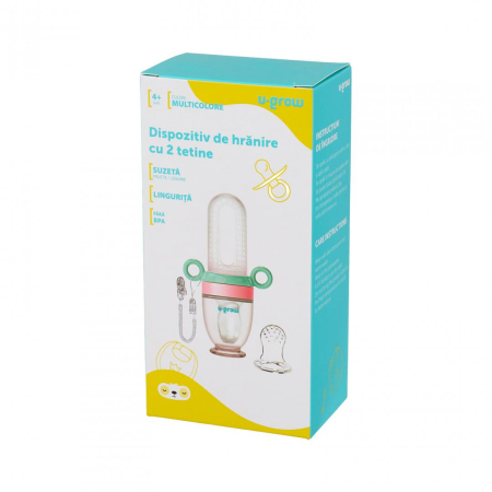 Dizpozitiv de hranire cu 2 tetine : suzeta fructe + lingurita, U-Grow [3]