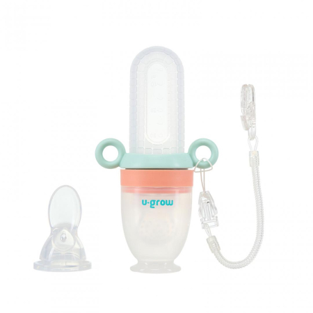 Noutati - Dizpozitiv de hranire cu 2 tetine : suzeta fructe + lingurita, U-Grow