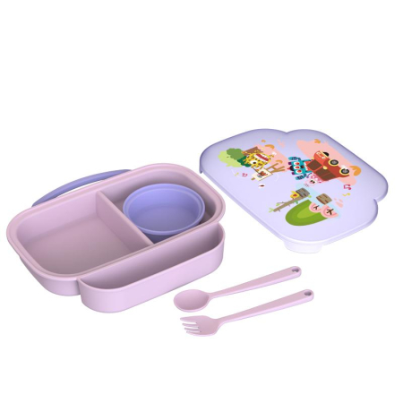Farfurie compartimentata cu capac si lingurita si furculita, mov, U-Grow [2]