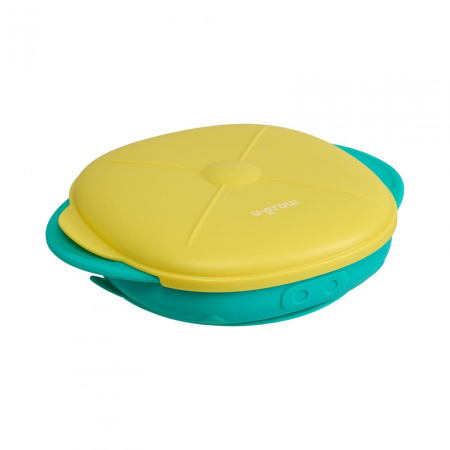 Noutati - Farfurie silicon cu capac , galbena, U-Grow