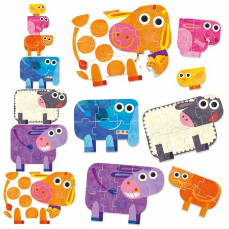 Jucarii Educative - Headu Ecoplay - Puzzle-Uri Progresive Animale Mari Si Mici