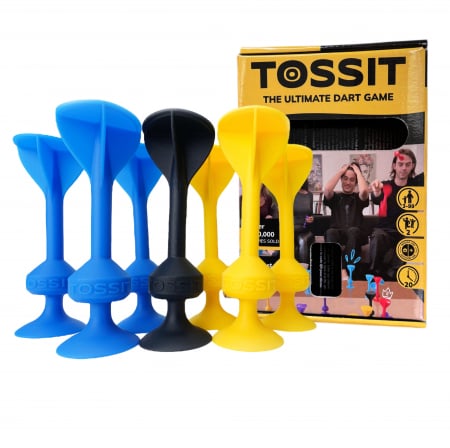 Cadouri Fete - Joc de Darts cu Ventuze, Tossit, set de 7, albastru-galben