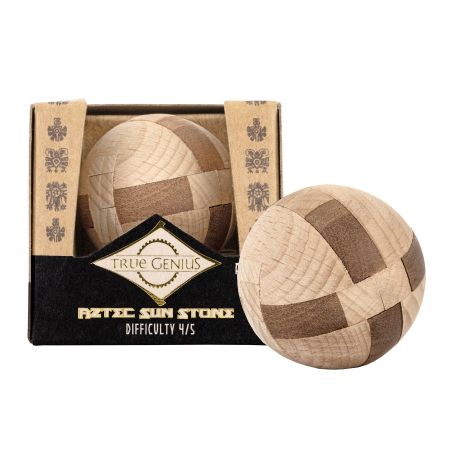 Jocuri de Logica - Joc logic IQ 3D din lemn, puzzle sferic - Aztec Sun Stone