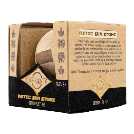 Joc logic IQ 3D din lemn, puzzle sferic - Aztec Sun Stone [6]