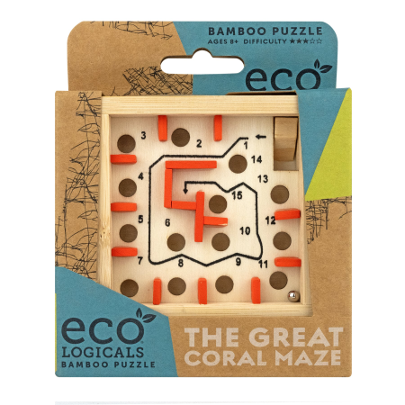 Jocuri de Logica - Joc logic IQ labirint din bambus cu bila metalica - The Great Coral Maze