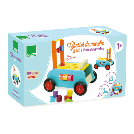 Jucarie de plimbat - Premergator/Antemergator multifunctional cu cuburi din lemn - Vilac [3]