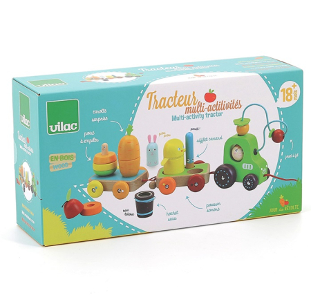 Jucarie de tras si de indemanare / stivuit, din lemn - Tractor cu activitati - Vilac [4]