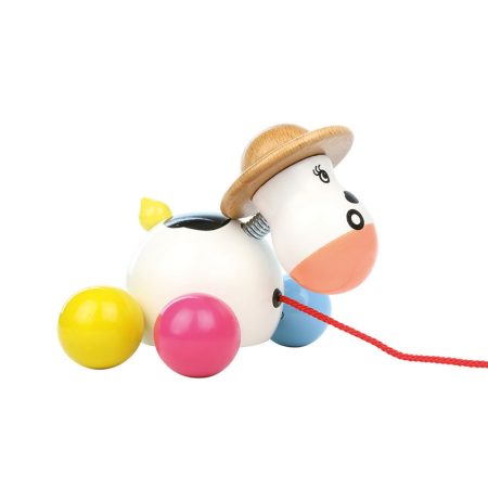 Jucarii Educative - Jucarie de tras - Vacuta Rosy din lemn lacuit, Made in France - Vilac