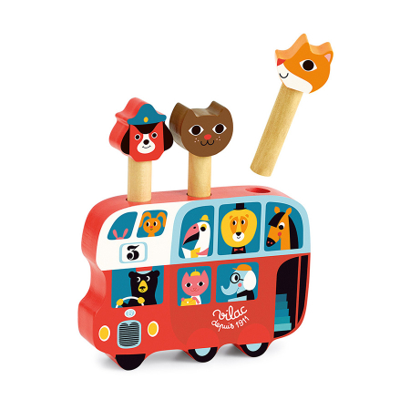 Varsta 1-3 ani - Jucarie din lemn POP-UP Autobuz - design Ingela P. Arrhenius - Vilac