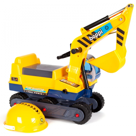 Jucării exterior - Jucarie Excavator Ride On, Boppi, cu cabina rotativa si casca de protectie