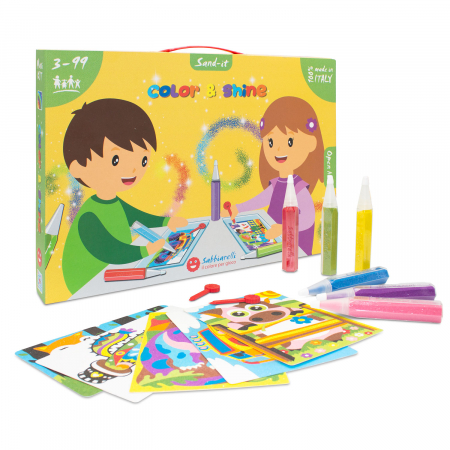 Idei de cadouri sub 50 lei - Kit creativ de desen cu particule de marmura - Coloreaza si Straluceste