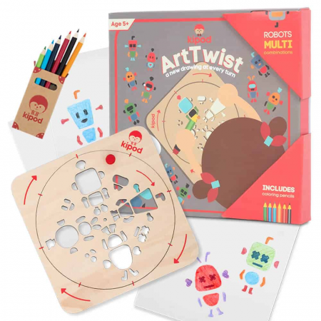 Cadouri copii Craciun - Kit desen si trasare Kipod- Sablon rotativ Montessori, Roboti