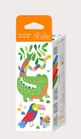 Kit rola de desenat - 2 m, include stickere si 4 creioane colorate cerate, Safari - Haku Yoka [2]