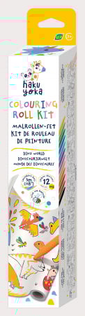 Back to school - Kit rola de desenat 3 m si 12 creioane colorate cerate, Haku Yoka - Dinozauri