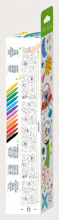 Kit rola de desenat autoadeziva - 3 m si 12 creioane colorate cerate, Spatiu - Haku Yoka [2]