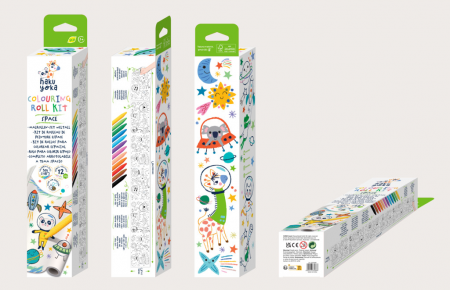 Kit rola de desenat autoadeziva - 3 m si 12 creioane colorate cerate, Spatiu - Haku Yoka [4]