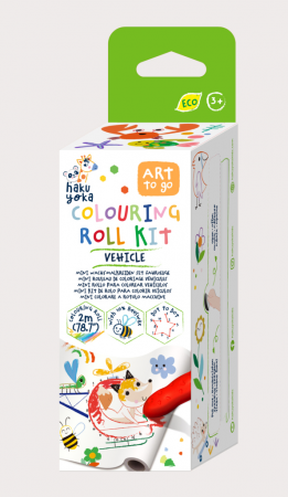 Back to school - Kit rola de desenat Uneste punctele - 2 m, include 4 creioane colorate cerate, Vehicule - Haku Yoka