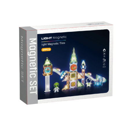 Jucarii creative - Labirint magnetic Diamond cu lumini - In spatiu 69 piese (7.5 cm)