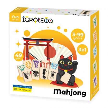 Jocuri educative - Joc Mahjong din lemn pentru copii, 49 piese