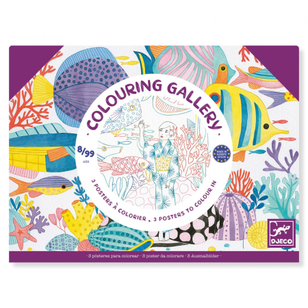 Jucarii 5-7 ani - Mapa cu 3 postere de colorat motive japoneze, Djeco