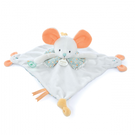 Cadouri copii Craciun - Marioneta Doudou® - soricel de plus cu paturica, 30 cm, alb