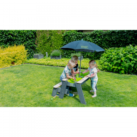 Masă Aksent 3-în-1 cu bancă, umbrelă și unelte de grădinărit – nisip, apă și picnic, Exit Toys [9]