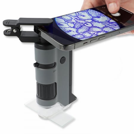 Microscop portabil cu LED si UV, cu adaptor de smartphone, include 24 de lamele pregatite, marire 100-250x, MicroFlip [5]