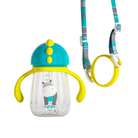 Pachet 3 in 1 cana 260 ml tritan cu 3 accesorii diferite pentru baut : tetina biberon, cioc , pai, blue, U-Grow [4]