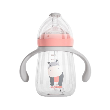 Pachet 3 in 1 cana 260 ml tritan cu 3 accesorii diferite pentru baut : tetina biberon, cioc , pai, dark pink, U-Grow [2]