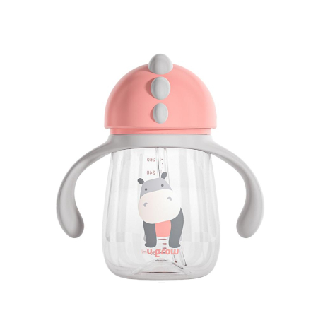 Pachet 3 in 1 cana 260 ml tritan cu 3 accesorii diferite pentru baut : tetina biberon, cioc , pai, dark pink, U-Grow [1]