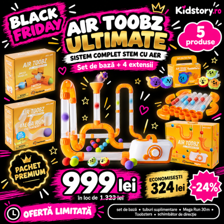 Cadouri copii Craciun - Pachet Air Toobz Ultimate – Sistem complet de construcție și experimente STEM cu aer, 5 produse
