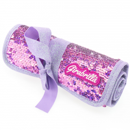Penare si ghiozdane - Penar rulabil Girabrilla – cu paiete reversibile și set 12 pixuri gel + 6 markere duble