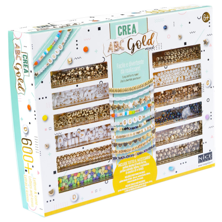 Cadouri Fete - Kit creativ DIY - coliere și brățări cu mărgele mix aurii, Perline ABC