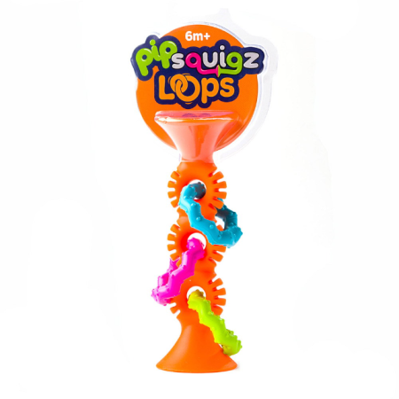 Noutati - pipSquigz Loops - Jucarie senzoriala cu ventuza si inele zornaitoare pentru bebelusi, portocaliu