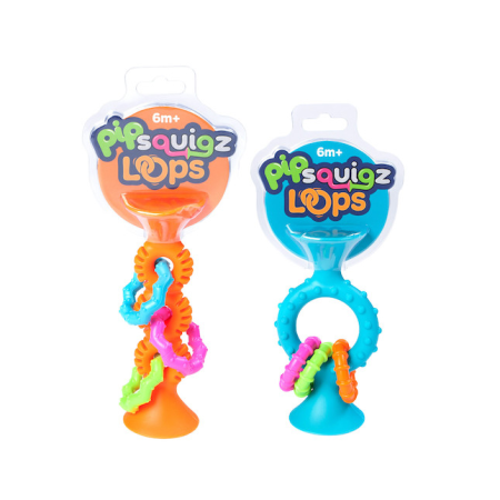 pipSquigz Loops - Jucarie senzoriala cu ventuza si inele zornaitoare pentru bebelusi, turcoaz [6]