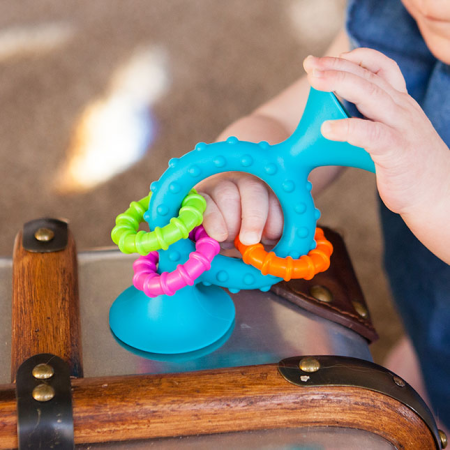 pipSquigz Loops - Jucarie senzoriala cu ventuza si inele zornaitoare pentru bebelusi, turcoaz [4]