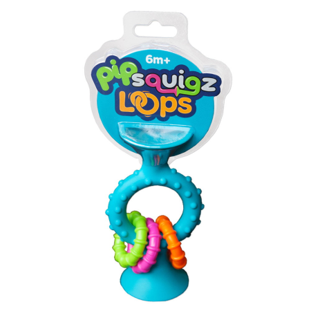 Noutati - pipSquigz Loops - Jucarie senzoriala cu ventuza si inele zornaitoare pentru bebelusi, turcoaz