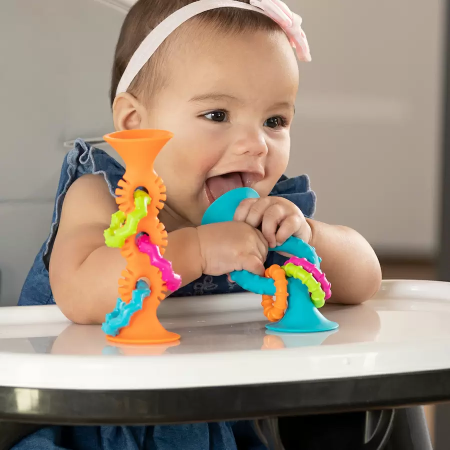 pipSquigz Loops - Jucarie senzoriala cu ventuza si inele zornaitoare pentru bebelusi, turcoaz [3]