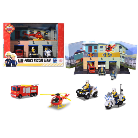 Pista de masini Dickie Toys Fireman Sam, Sam Fire Rescue Team cu 3 masinute, 1 elicopter si 2 figurine [0]