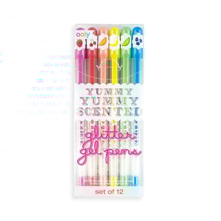 Stilouri și pixuri - Pixuri cu gel colorate cu sclipici, parfumate, Yummy Yummy - Set de 12