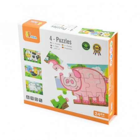 Jucarii Educative - Puzzle conectabil 4 in 1 - Ferma, Viga