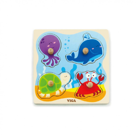 Puzzle - Puzzle cu manere Animale din ocean, Viga