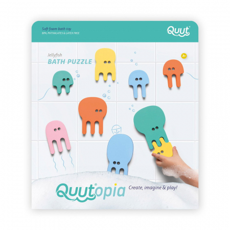 Baie - Puzzle de baie, set 10 piese, Meduze colorate, Quut Toys