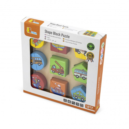 Puzzle - Puzzle din cuburi din lemn cu mijloace de transport