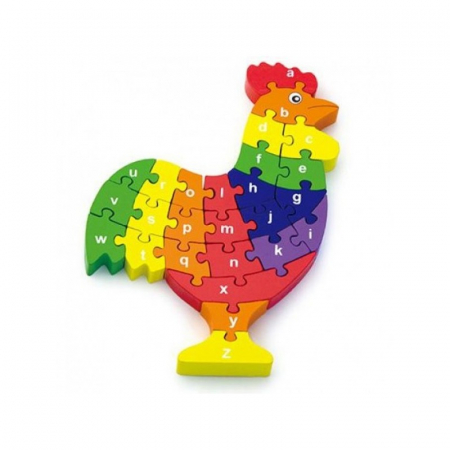 Jucarii Educative - Puzzle din lemn 3D cu litere mici si mari - cocos colorat