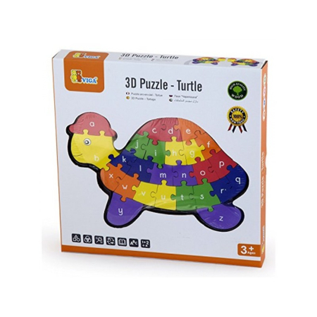 Puzzle - Puzzle din lemn 3D cu litere si cifre - broscuta testoasa