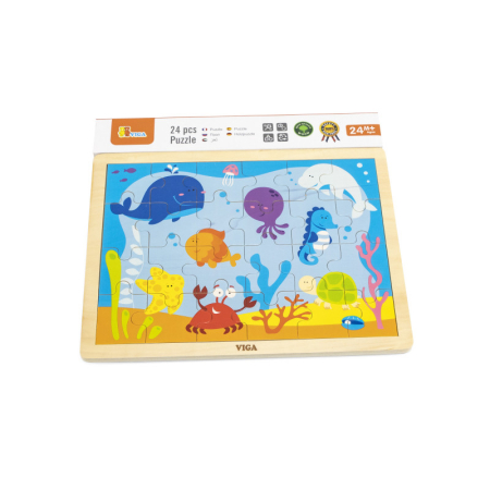 Puzzle din lemn cu 24 piese, Animale din ocean, Viga [0]